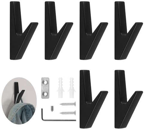 MABAHON 6er Set Garderobenhaken Schwarz, Wandhaken für akustikpaneele, Zinklegierung, geeignet für Bad, Küche, Wohnzimmer
