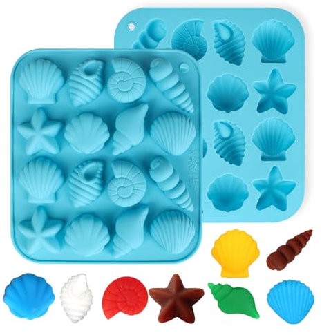Stampo in Silicone a Tema Marino 2 Pezzi,stampo in silicone fondente conchiglia,Stampo Conchiglie Sirena per Fondente,Cioccolato e Caramelle,Stampo Oceano 3D per Decorazioni Torte,Motivi di Conchiglia