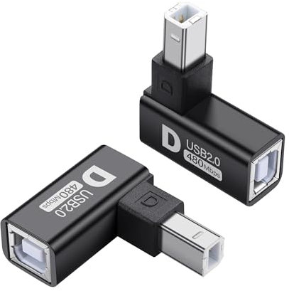 SinLoon Adattatore stampante USB 2.0 tipo B 90 gradi tipo B maschio a convertitore femmina MIDI Extender USB 2.0 connettore stampante per stampante, scanner, mixer, 2 pezzi (nero) (D)