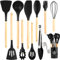Küchen helfer Set, 22 teiliges Silikon Kochset Küchen Zubehör, Antihaft, Spülmaschinenfest-Ideal für Küche, Küchendeko und Kochlöffel Set (11 Kochutensilien)-Schwarz