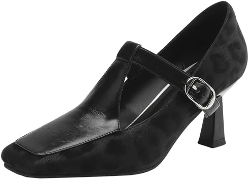 XIEPP Mary Jane - Decolleté da donna con punta quadrata, design confortevole, Nero , 41 EU