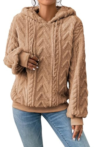 Zetieny Womens Fleece Hoodie Oversized Winter Jacket Casual Teddy Fleece Hoodies Coat Warm Fuzzy Fluffy Tops Pullover Light Brown