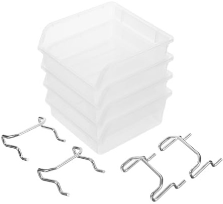 Amosfun 4 pièces Boîtes de Rangement pour Panneau Perforé Transparentes Bacs Suspendus Résistants pour Organiser Vis Écrous et Outils Compartiments Solides pour Atelier et Garage