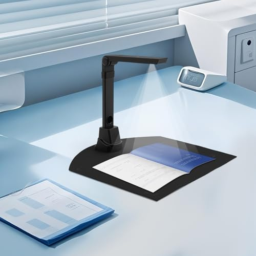 Faltbarer OCR Dokumentenkamera Scanner, 8MP A3 Visualizer Tischscanner Dokumentenscanner mit 3-Level-LED, tragbarer Buchscanner für Windows & Mac, 200+ Sprachen