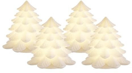 Deluxe Homeart LED Christmas Trees - Set of 4 Real Wax Light-Up Decorations with Soft Internal Glow - Battery Operated - Remote Control Enabled with Timer - 7 cm Tall