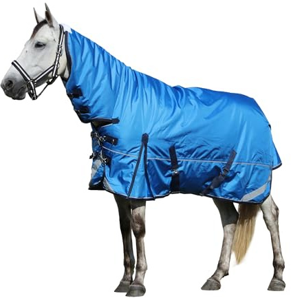 Gallopoff Coperta invernale 1680D con cavallo, 300 g/m², foderata, calda, impermeabile e traspirante, robusta coperta per le giornate fredde, blu 150 cm