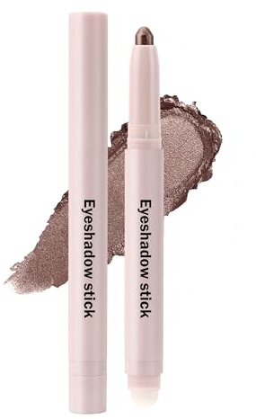 Jutqut Glitzer Braun Lidschatten Stift, Hochpigmentierte Wasserfest & Langanhaltender Metallic Eyeshadow Stick, Doppelseitiger Shimmer Lidschattenstift mit Schwamm, Perlglanz Cream Augenstift #10
