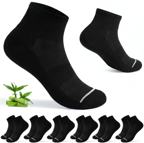 Quoboquo Chaussettes de Sport Homme en Fibre de Bambou (Lot de 6 Paires), Anti-Odeur, Pack Noir, Blanc, Gris ou Mixte, Idéal Running, Fitness et Travail,39-42,43-46