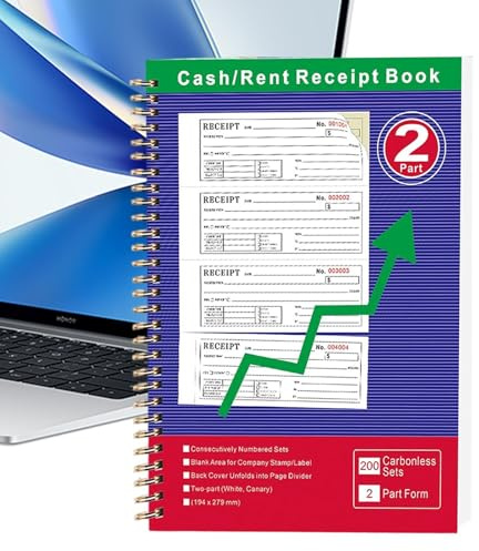 Bloc-notes de reçus de caisse pour petites entreprises – Carnet de reçus de loyer avec pages gratuites en papier carbone relié à | Pour les factures, les commandes, less tickets de vente, la c