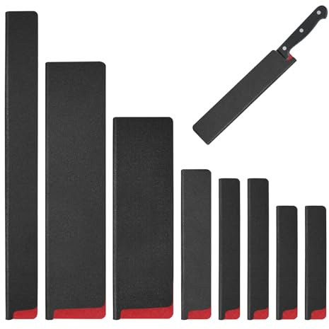 MIPIACE 8 Pezzis Fodero Coltello Cucina Protezione Lama ABS+Floccatura Universale Protezione Lama Mantiene 6 Taglie Copri Lamas Coltelli Cucina per Coltelli Adatto Molti Tipi Coltelli (Nero e Rosso)