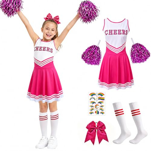 yolzhxe Cheerleader kostym, cheerleader kostym flicka mjuk, mjuk cheerleading outfit med poms, strumpor och hårsnodd lämplig för rollspel, basketspel och halloween