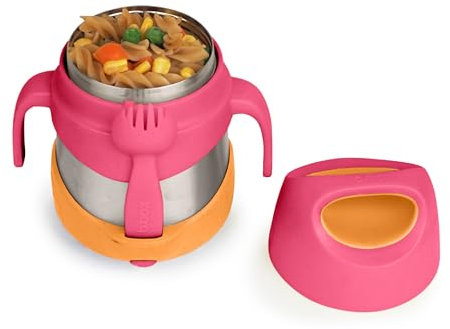 b.box Insulated Food Jar | Easy Open Container for Toddlers | Double Wall Stainless Steel, Keeps Food Cold up to 7hrs, Warm up to 5hrs | 335ml/11 oz (Strawberry Shake)