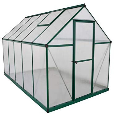 Palram Canopia Mythos 6X10 Greenhouse - UV - Protected Polycarbonate Roof & Aluminium Frame - Includes Base Frame - Green