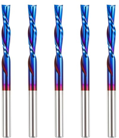 HQMaster Downcut Bit 1/8 Shank Down Cut Spiral CNC Router Bits End Mill Tungsten Carbide Milling Cutter Set 5 Pack (1/8 Cutting Diameter)