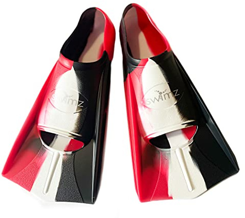 Swimz Short Blade Silicone Training Fins - Black / White / Red