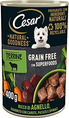 Cesar Natural Goodness Cibo Umido per Cani al Gusto Agnello e Verdure, Ingredienti Naturali, 6 Lattine da 400 g, Totale 2.400g