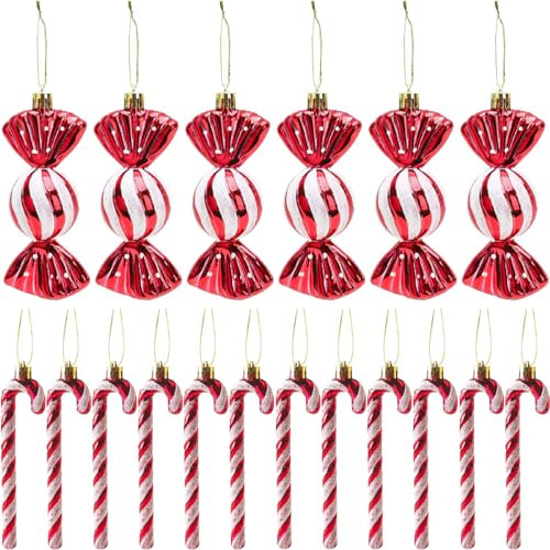 18 Stück Zuckerstangen Weihnachten Deko Weihnachtskugeln Zuckerstangen Deko Glitzer Weihnachtsbaumschmuck Rot & Weiß Süße Weihnachtsanhänger Weihnachtsbaum Deko