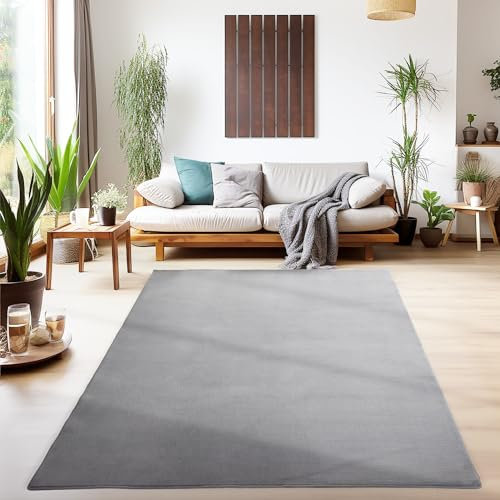 SIMPEX Teppich Wohnzimmer Schlafzimmer Esszimmer Läufer Flur Flauschiger Teppich Waschbar rutschfest Soft Weich Carpet Kurzflor Größen, Grau, 120 x 170 cm