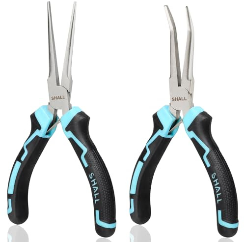 SHALL 6 Mini Needle Nose Pliers Set, 2PCS Long Nose Pliers & Bent Nose Pliers with Comfort Grip Handles, Non-Serrated Small Needle Nose Pliers for Jewelry Making, Bending Wire, Crafts, Home Repair