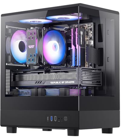darkFlash Micro ATX PC Case, Pre-Install 3 PWM ARGB Fans Computer Case, Full View Dual Tempered Glass MATX Gaming PC Case, Type C Port, Supports up to 240mm AIO(DB330M) (Black)