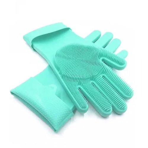 WENYOG Guante de Goma 2 Pares de Guantes de Limpieza y Lavado de Platos, Guantes de Esponja de Goma de Silicona, estropajos domésticos, Herramientas de Limpieza de Cocina Reutilizables(Green)