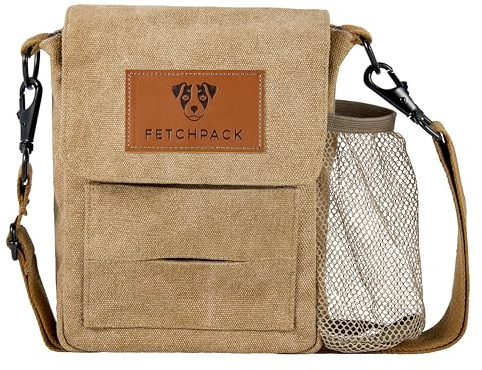 FETCHPACK Dog Walking Bag with Poo Bag Dispenser - Easy Access Dog Treat Pouch for Training - Adjustable Shoulder Strap, Inner Compartment and Water Bottle Holder