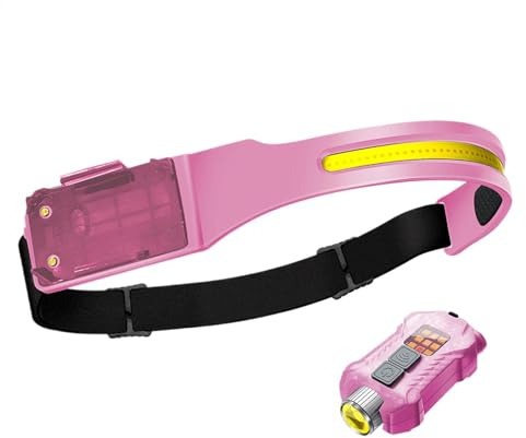 Qkbuza Lampada frontale a LED, fascio largo 230 gradi, con sensore di movimento, faro rigido con torcia laterale, da esterno per escursionismo, corsa,