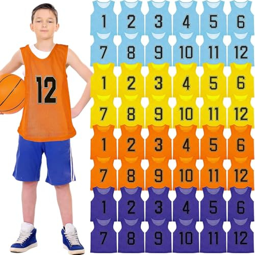 Lot de 48 maillots d'entraînement de football réversibles numérotés pour jeunes enfants