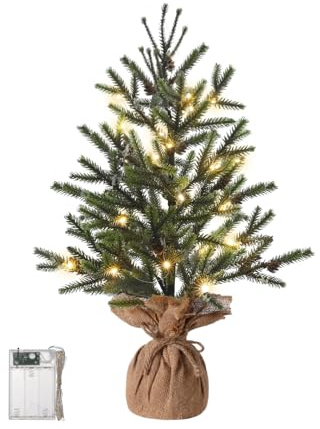 Wenhuidr 23 Mini Christmas Tree, Small Artificial Tabletop Snow Flocked Christmas Trees Decor with Lights, Outdoor Indoor Porch Table Centerpieces Xmas Christmas Decorations