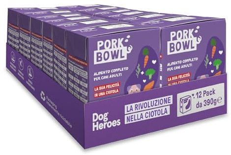 Dog Heroes Cibo Umido per Cani Maiale (60%) | Ingredienti freschi e naturali | Senza cereali | Alimentazione completa e bilanciata | Multipack 12x390g