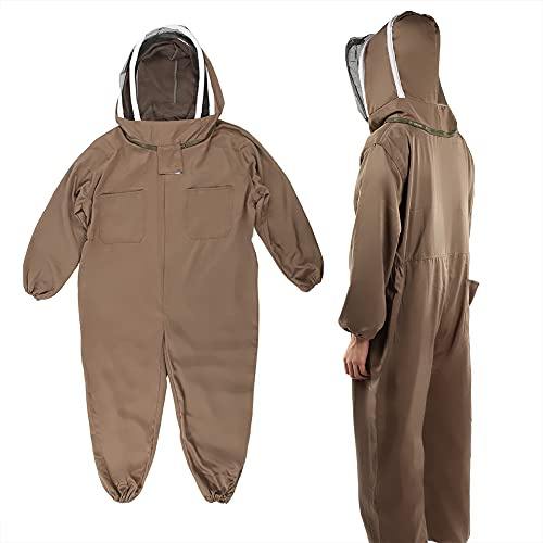 Haofy Traje Protector de Apicultura Transpirable con Cremallera para Apicultores Traje de Abeja Marrón Claro, Suave y Cómodo para Apicultores Adultos (L)