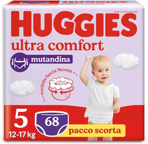 Huggies Little Movers Pannolini Mutandina Taglia 5 (12-17 Kg), Ultra assorbente, Design Disney, Pacco Scorta, 68 Pz