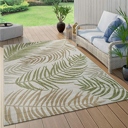 Paco Home In- & Outdoor Teppich Flachgewebe Modern Jungle Palmen Design In Pastell Grün, Grösse:160x220 cm
