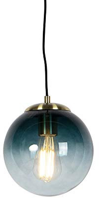 Qazqa Art Déco Lámpara colgante art déco de latón con cristal azul océano 20 cm - Pallon/Acero Esfera/Alargada Adecuado para LED Max. 1 x 25 Watt