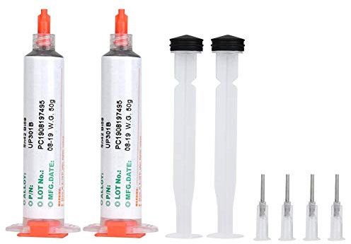 2 pièces 50g seringue pâte à souder, seringue sans plomb pâte à souder Flux Sn42 Bi58 SMD PCB réparation électronique tige poussoir seringue aiguille(301B)
