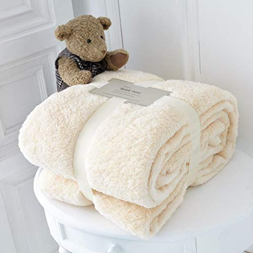 Kinfolk Textile Teddy Fleece Throw Blanket Soft Warm Cuddly Sofa Bedspread Travel Plush Throw (Cream, Single - 100 x 150 cm)