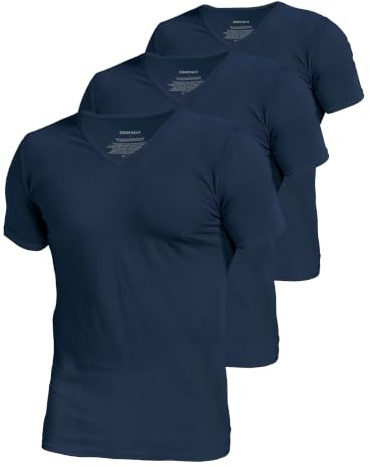 Comfneat Men's 3-Pack Stretchy Undershirts V-Neck T-Shirts | Cotton Spandex, Shortsleeve, Extra Long Back Hemline