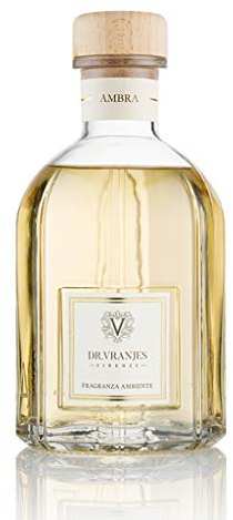 Dr. Vranjes – Ambra Difusor 500 ml con Varillas Blancas – Recarga difusor, Fragancia de habitación de lujo, Made in Italy, Aromas: Oriental y Envolvente, Pirámide Olfativa: Ambar, Pachuli, Sandalo