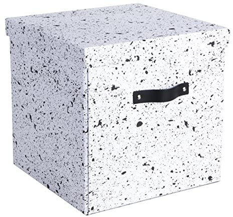 BIGSO LOGAN Aufbewahrungsbox mit Deckel – große Klappbox für Kleidung, Spielzeug usw. – Ordnungsbox mit Griff aus Faserplatte und Papier – schwarz gesprenkelt