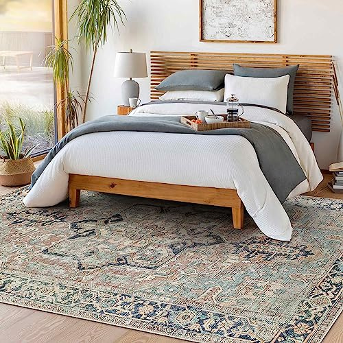 Livabliss Luxor waschbar in der Waschmaschine - Vintage Groß für Wohnzimmer 200x275 cm, Schlafzimmer, Küche - Orientalischer Boho e, Braune, Hellblau, Rot