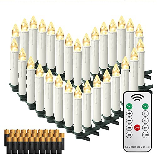 LZQ Candele a LED a batteria con telecomando, 30 candele a LED per albero di Natale, senza fili, luce bianca calda, luci per albero di Natale, candele con timer per decorazioni natalizie