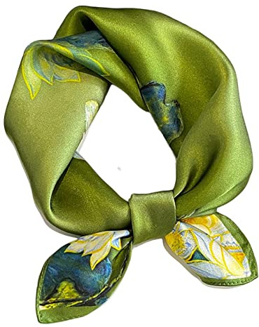 Aufeel Women's 100% Pure Mulberry Silk Small Square Scarf - Neckerchief Women - Silk Headscarf - 21 x 21 (Olive)