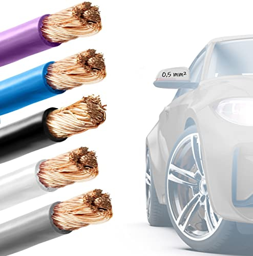 EBROM FLRY 0,5mm2 Fahrzeugleitung KFZ Leitung in 5 Farben in Ihrer Wunschlänge: violett - blau - schwarz - weiß - grau, 0,5 mm² mm2 flexibel 90 ± 5 Shore 99,99% Kupfer Mantel PVC FLRy je 3m