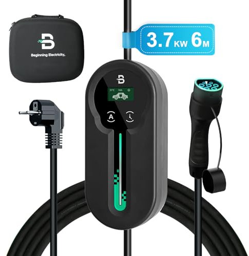 Beny Typ 2 Ladekabel 6m - 3.68kw Tragbares Ladekabel Elektroauto Typ 2 Schuko für Elektrofahrzeuge, IP66 Wasserdichtes Mobiles Wall Box mit LED Anzeige Einstellbare Zeitverzögerung & Tragetasche