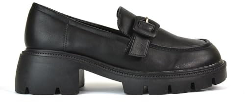 Womens Chunky Sole Loafers Ladies Slip On Low Heel Platform Pumps Felixble Cussioned Sole Buckle Black Shoes Size 6