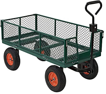 Panana Large Garden Carts Wagon, 700kg Capacity Heavy Duty Pull Trolley, Utility Camping Truck with Canvas Collection Bag, Removable Sides, Wheels, Outdoor Cart for Gardening, Farm, Yard