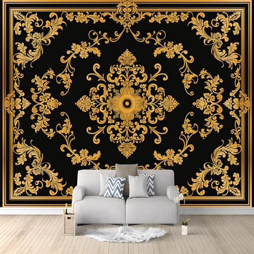 Papel Tapiz Estilo barroco dorado - Lana Fondo De Pantalla Moderna Decoración para Pared Sala Cuarto, Oficina, Fotomural Paredes Mural Decoración, 350 x 256 cm