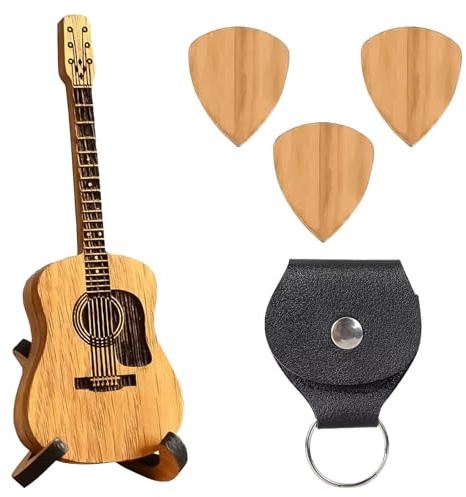 Wooden Guitar Pick Case With Stand - Custom Holder With 3 Picks and Plectrum Holder - Storage Container for Acoustic, Bass, Ukulele Lovers