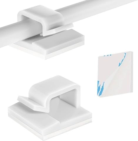 Votvlog 100 PCS Clips Câble Adhésives, Supports de Câbles, Clips Rangement de Câble, Attache Câble Auto Collant Organisateur de Câbles pour Bureau Voiture Chargeur Maison Décoration Lumineuse (Blanc)