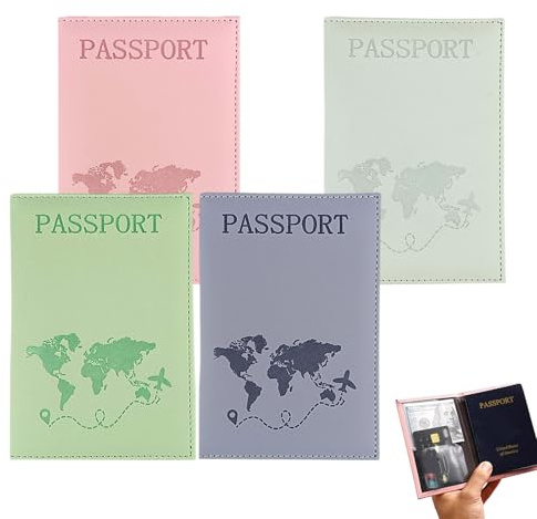 SJDOFU Lot de 4 étuis de passeport en cuir synthétique pour passeport, tickets, cartes d'embarquement, cartes de crédit, cartes de visite